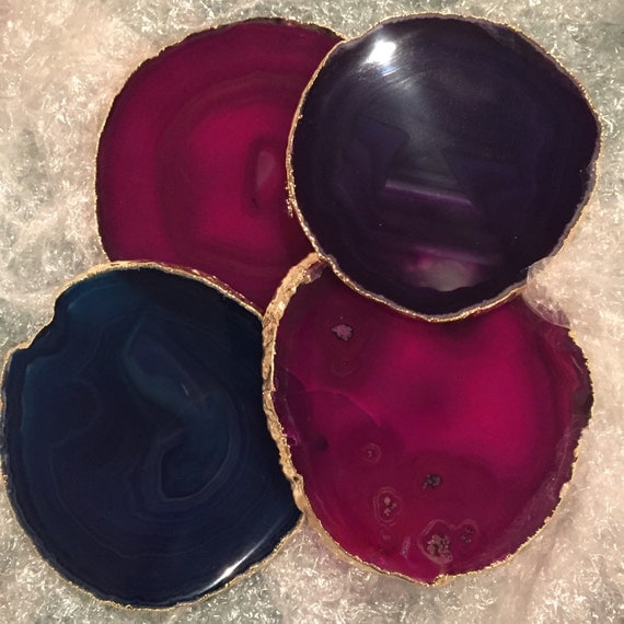 Agate coasters 4 trimmed in gold by on Etsy