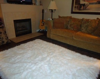 5' x 8'6 PURE WHITE soft Faux fur rug non-slip anti microbacterial foam backing for carpet and or wood floor washable Free Shipping
