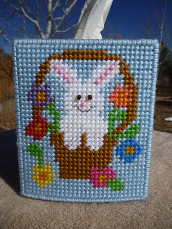 Spring Easter Bunny Rabbit Flowers Basket Tissue Topper Box