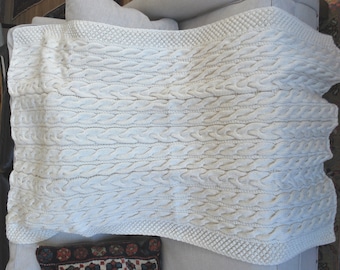 Hand Knit Irish Fisherman Pattern Afghan by ConnieKnitCreations