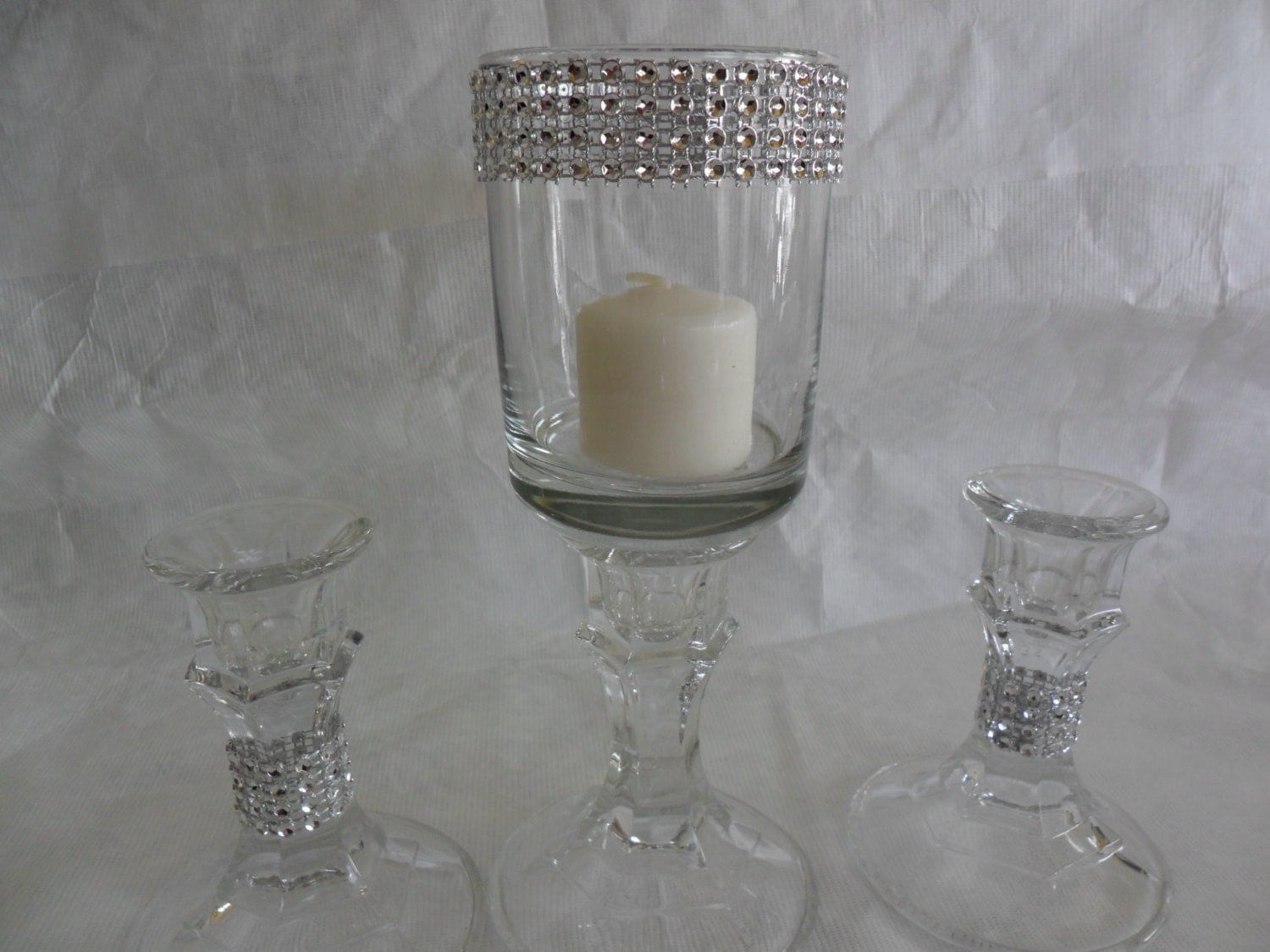 Bling Silver Rhinestone ribbon Votive candle holdersTea