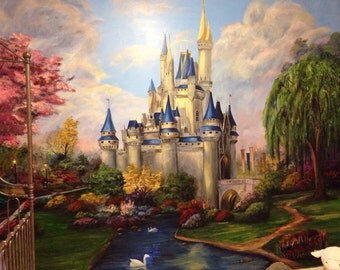 Custom hand painted wall mural on canvas, installs like wall paper