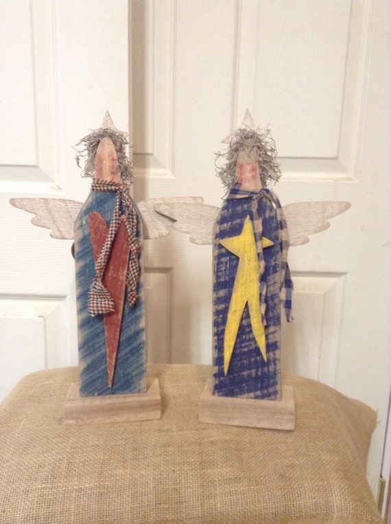 Primitive angel wood angel primitive wood decor by LnMPrimitives