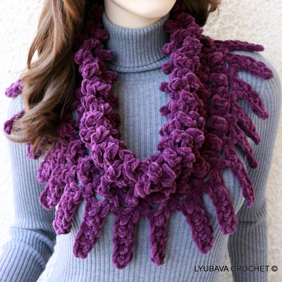 Crochet Cowl Scarf For Sale - Chunky Cowl Scarf - Purple Scarf - Unique Crochet Scarf - Ready To Ship - Lyubava Crochet Design