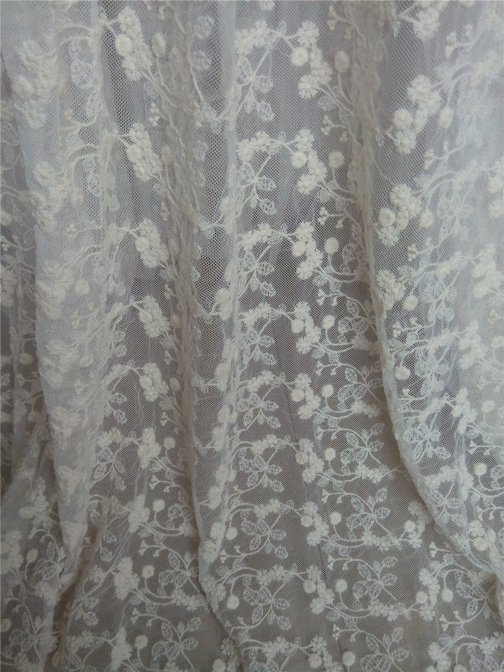 Ivory embroidered lace fabric vintage lace fabric by WellTrimmed