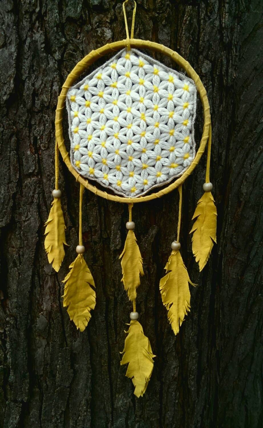 Flower of life dream catcher with fabric by ConsciousEarthCreate