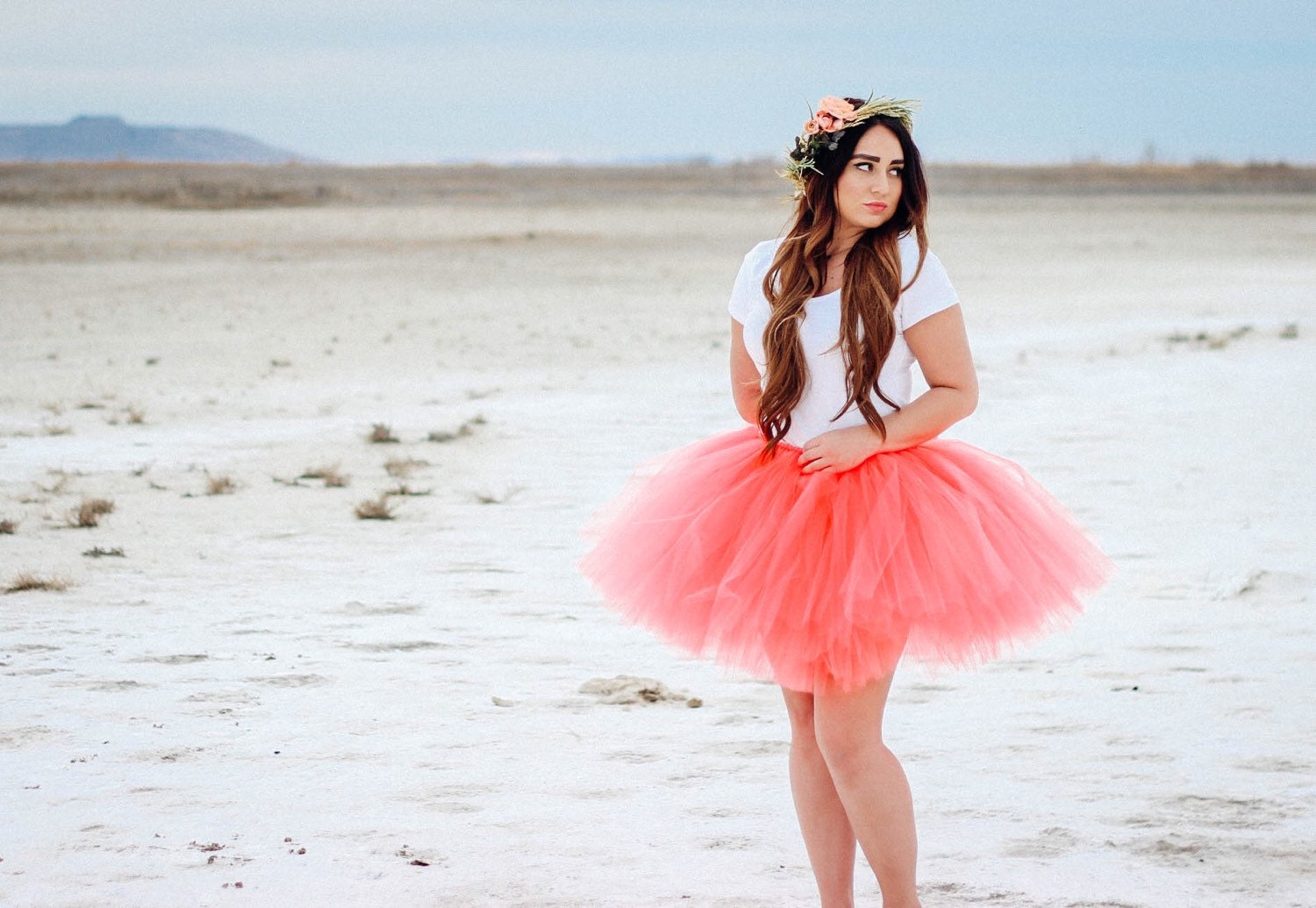 coral tulle table skirt