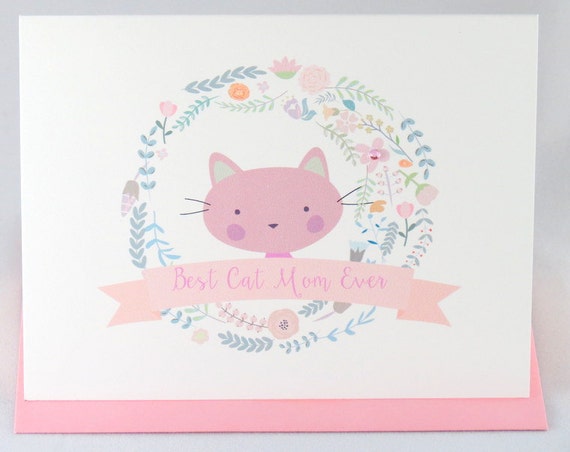 Best Cat Mom Ever Mother’s Day Greeting Card from the Cat Personalized with Matching Colored Envelope, Seal, and Postage Stamp