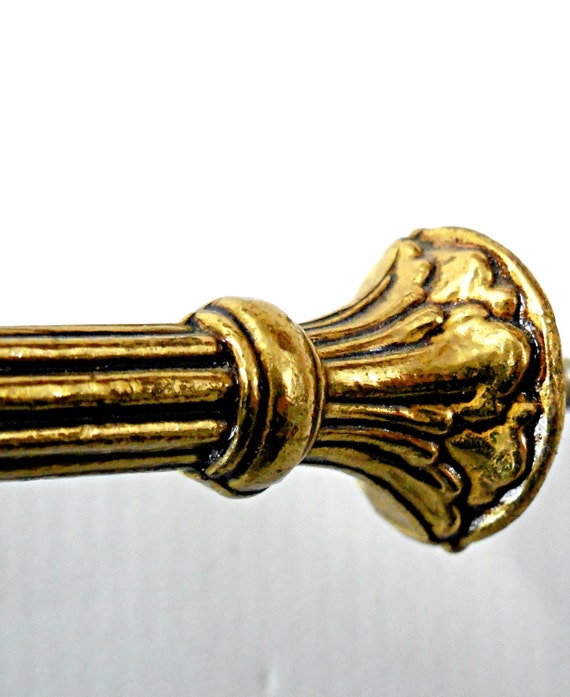 Pair of long French vintage drapery rods. Curtain brass tie