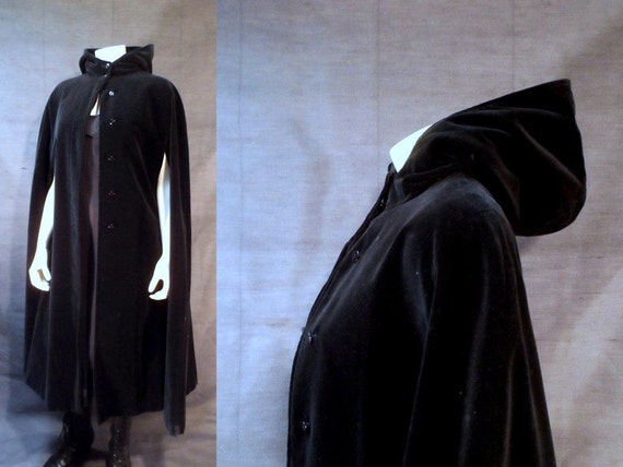 Hooded Velvet Cloak Black Cape Opera Coat Gypsy Black Magic