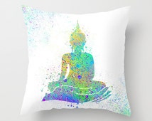 Buddha Art Throw Pillow Cover Water color Painting Yoga Meditation 