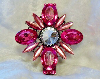 Dark Pink Austrian Crystal Star Flower Hair Clip Barette