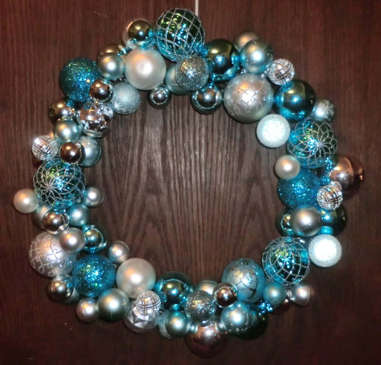 REDUCED PRICE Blue and Silver Ornament Wreath~ After Christmas Sale