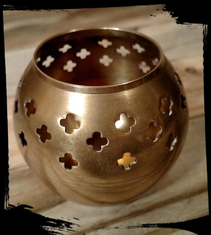 Collectible Brass Ball Candle Holder with Cross Motif / Brass Incense