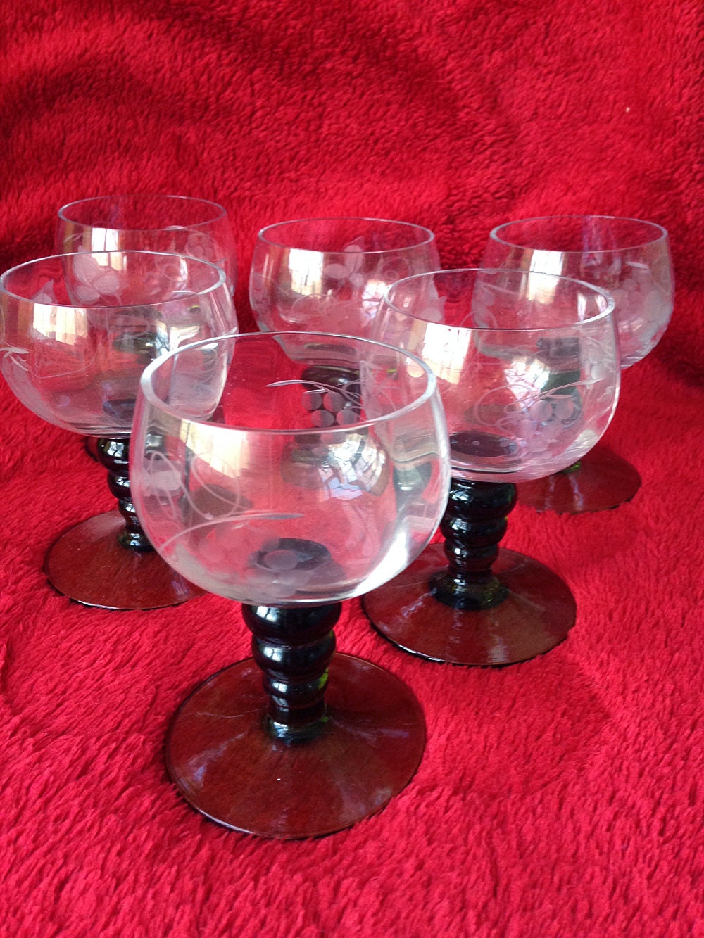 Roemer Wine Glasses Etched Crystal Set of 6