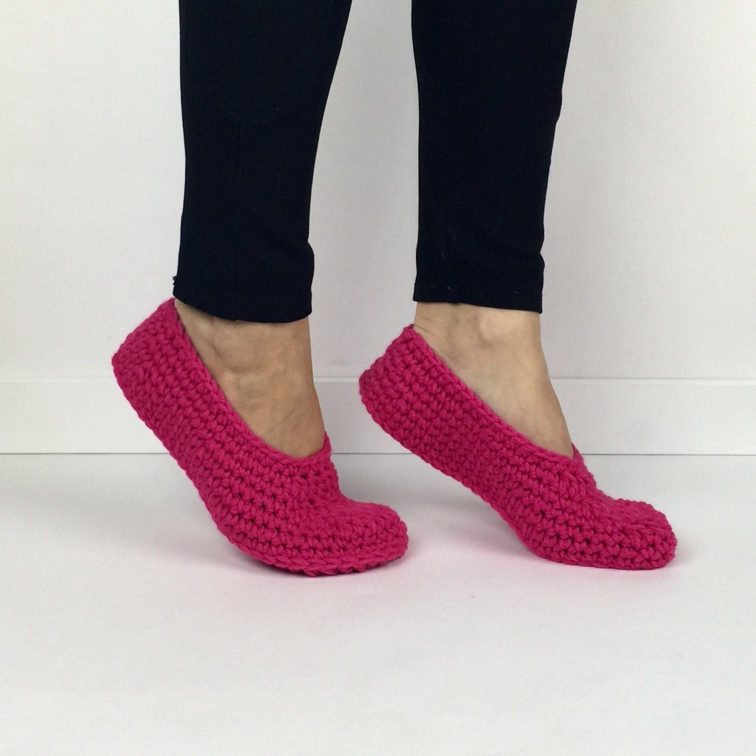 Women's Crochet Hot Pink Ballet Slippers knit by StardustStyle