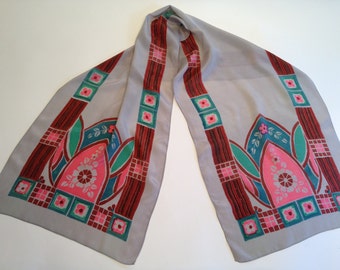 Beautiful Art Deco 1920'S Silk Scarf with Classic Deco Imagery