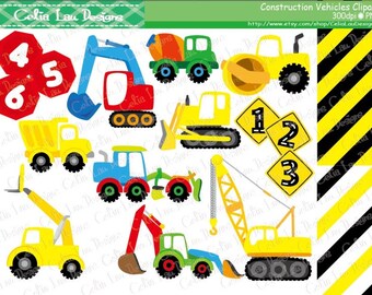 Construction Vehicles Digital Clipart and background ,Construction Clipart ,Trucks ClipArt, Dump Truck clip art / INSTANT DOWNLOAD (CG114)