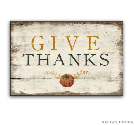 Give Thanks wooden sign rustic vintage pumpkin art Fall signs