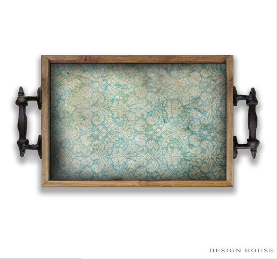 Items similar to Wooden decorative tray with metal handles Handmade