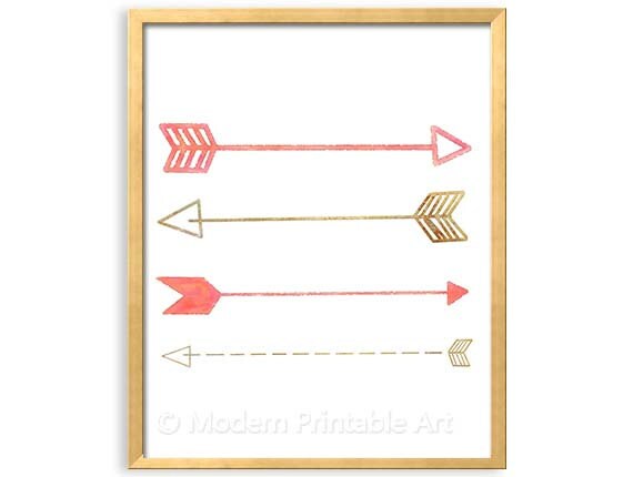 Printable Arrow Wall Art Gold and Coral Decor Coral Nursery