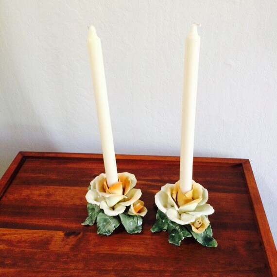 Italian Porcelain Candle Holders Capodimonte Porcelain