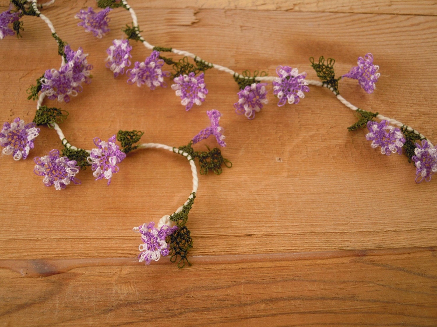 handmade needle lace flowers purple white by PashaSupplies on Etsy