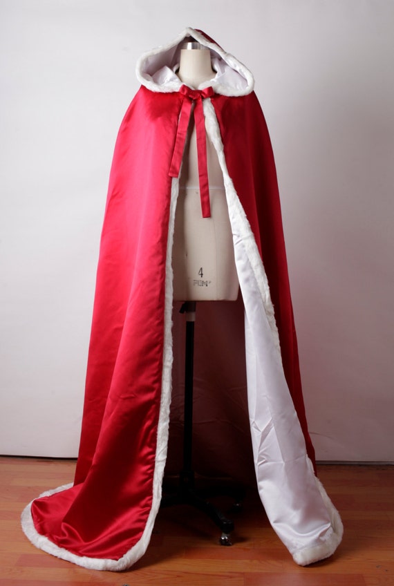 Red Bridal cape Satin with Fur Trim Wedding by bridalcoverups