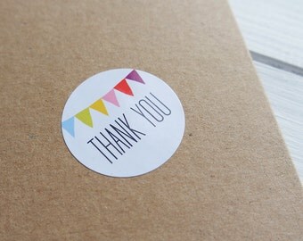 24 Thank You Stickers Rainbow Bunting Birthday Wedding Envelope Seals Labels 40mm / 208