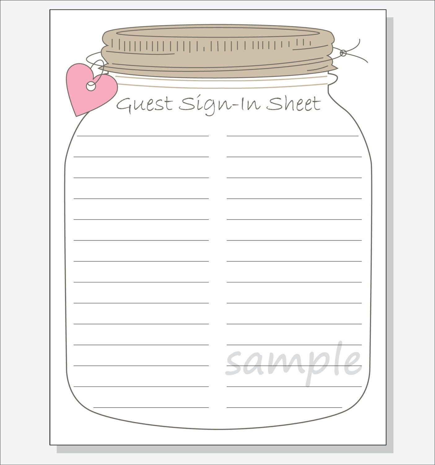 Bridal Shower Guest Sign In Sheet Printable DIY Mason Jar