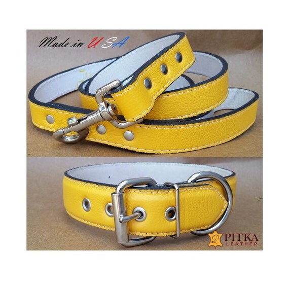 Yellow Dog Collars Yellow Leather Dog Collar and Yellow