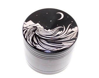 Starry Night Laser Etched Metal Herb Grinder - 4 piece herb grinder w/ FREE Carrying Pouch - trippy grinder