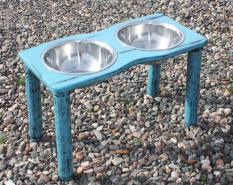 TALL & Large Elevated Dog Feeder, 2-3Qt Bowls, Curvy Edge Edition, Shabby Chic Style U-pick Color, 12,13,14,15,16,17,or 18 inches tall