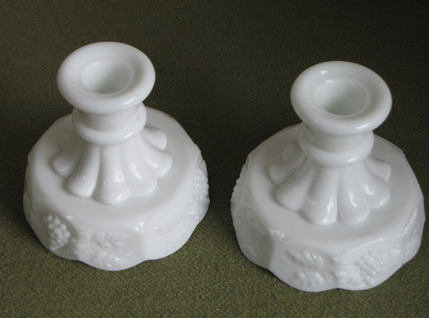 Westmoreland Milk Glass Candle Holder Paneled Grapes Pattern