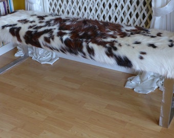 cowhide bench, long seating bench