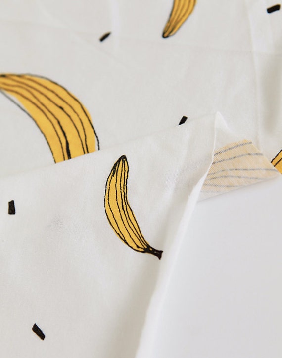 Items similar to Banana Pattern Cotton Knit Fabric by Yard (White ...