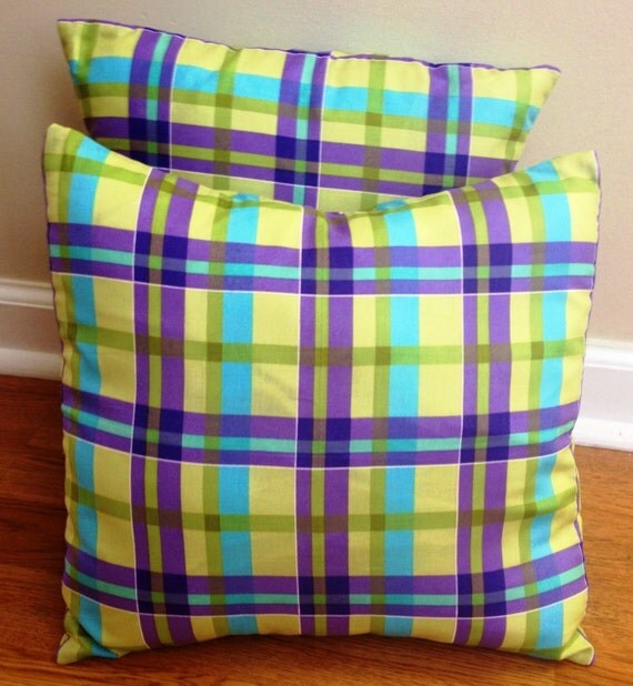 Purple Plaid Pillow Cover