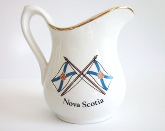 Vintage Nova Scotia Souvenir Pitcher ~ Royal Crownford Ironstone Hanley England Falcon Ware ~ Peggy's Cove Lighthouse Nova Scotia