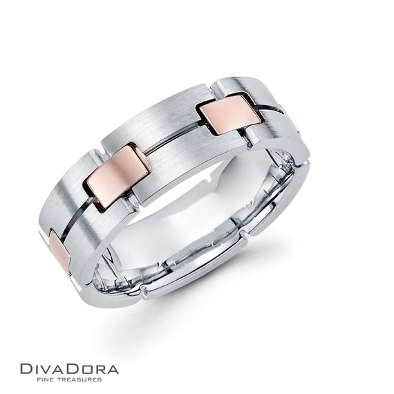 white and rose gold men's wedding band DC6507