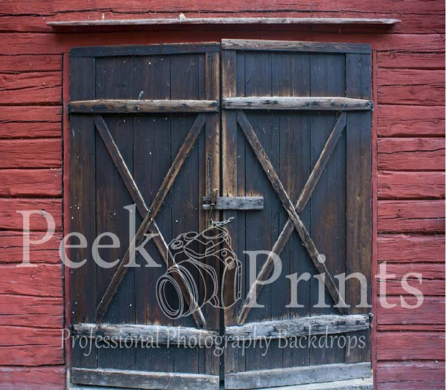 8ftx7ft Red Barn Door Vinyl Photography Backdrop by PeekPrints