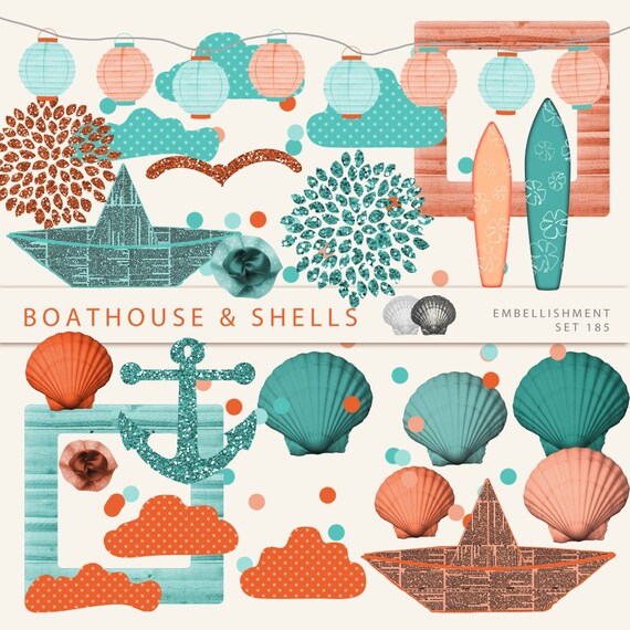 26 digital BEACH PARTY EMBELLISHMENTS digital scrapbook clip