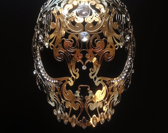 Halloween Skull Mask Masquerade Metal Mask White filigree Laser Cut