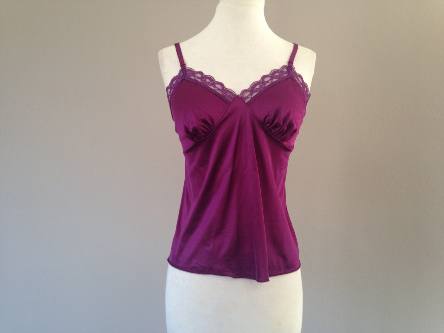 36 / Camisole Top / Nylon & Lace Cami / Vintage Lingerie by