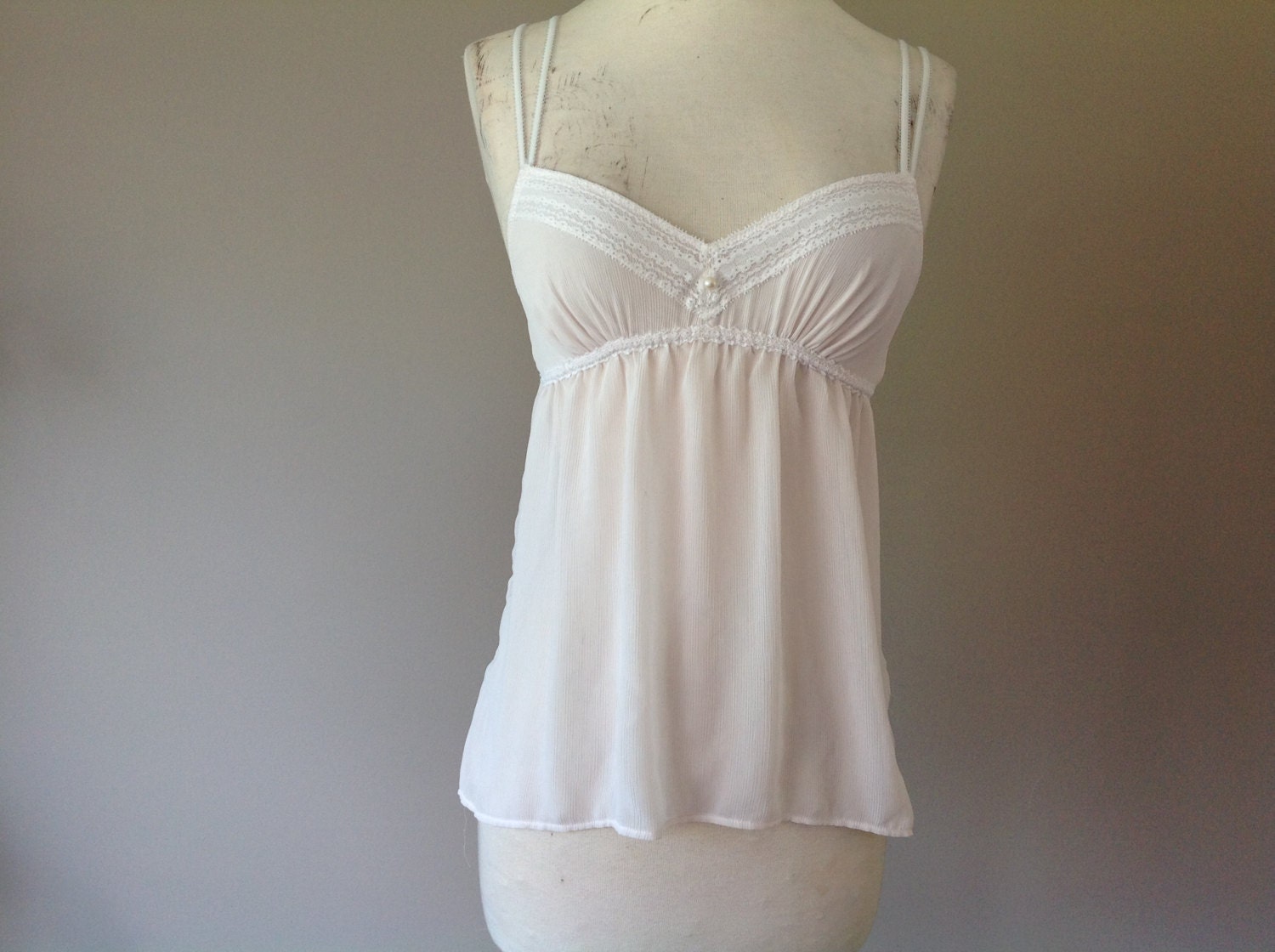 XS / Babydoll Nightie Lingerie / Sheer White Chiffon with Bra