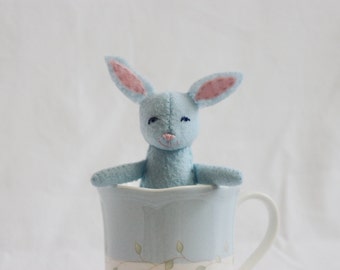 Handmade Blue Bunny Rabbit, Handmade Stuffed Rabbit, Blue Felt Bunny Rabbit, Blue Bunny