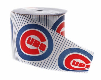 Offray MLB Chicago Cubs Fabric Ribbon, 2-1/2-Inch by 9-Feet, White/Blue/Red