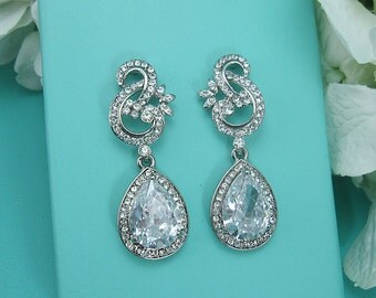 CZ earrings, pear cubic zirconia CZ jewelry, wedding earrings, dangle earrings, wedding earrings, bridesmaid jewelry, earrings 221483026