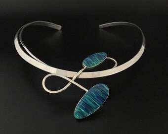 Opal Choker // 925 Sterling Silver // Blue Fire Opal // Blue Opal Necklace // 16" Length Opal Choker // October Birthstone