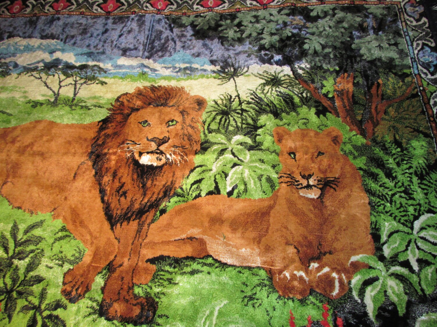 Vintage Tapestry Wall Hanging / Home Decor Lions in Jungle