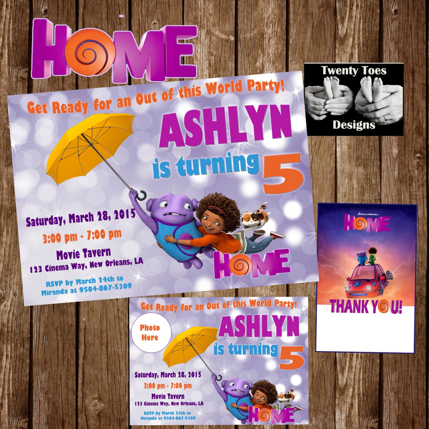HOME MOVIE Birthday Party Invitation Personalized